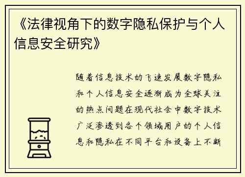 《法律视角下的数字隐私保护与个人信息安全研究》
